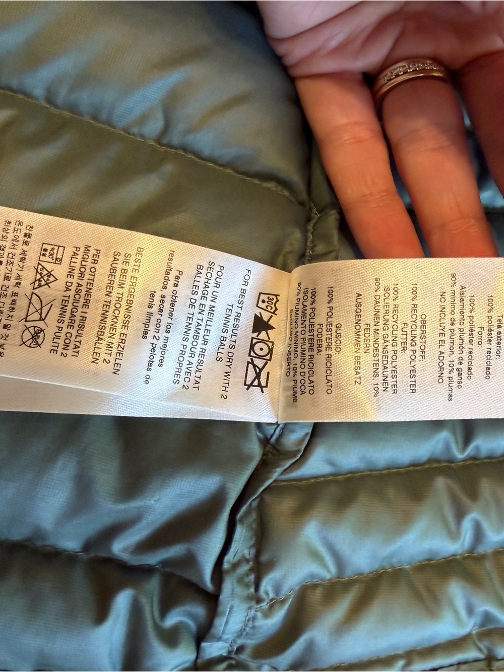 Patagonia Quilted Vest in Sage Green with Neon Yellow Trim - Picture 7 of 7
